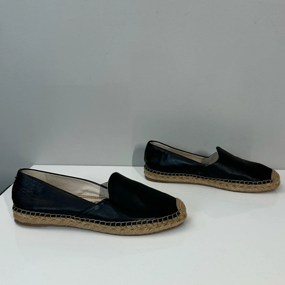Sam Edelman Kesia Black Leather Espadrille Flats Size 10